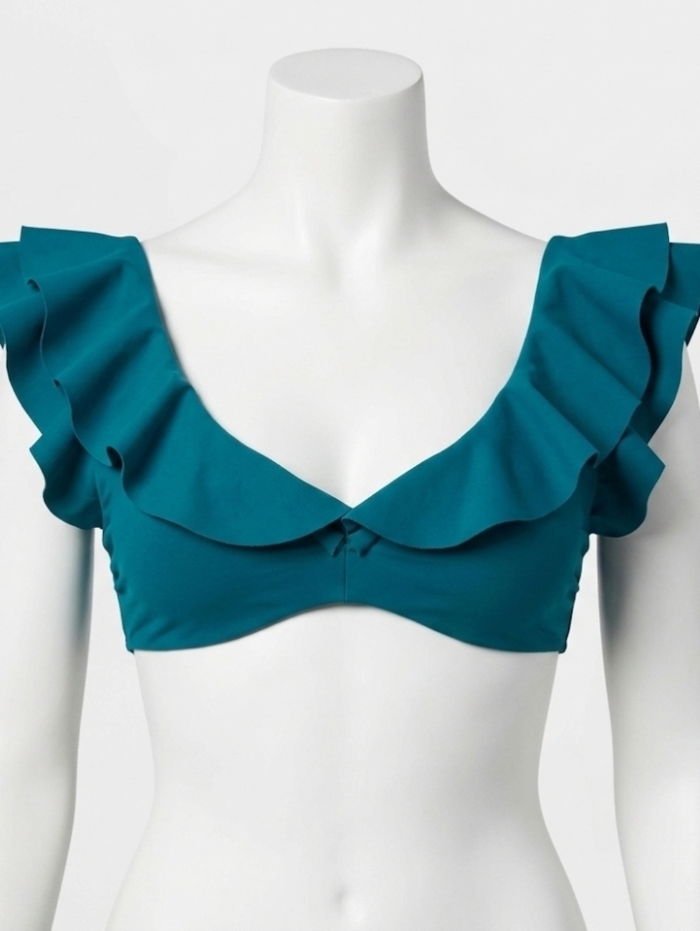 Shade & Shore Bikini Top Womens 34C Teal Ruffle NEW